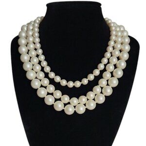 Vintage Castlecliff Multi-Strand Graduated Faux Pearl Necklace | Gold Leaf Clasp